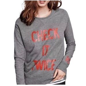 Victoria’s Secret Gray ‘Check It Twice’ Sweatshirt Size Small